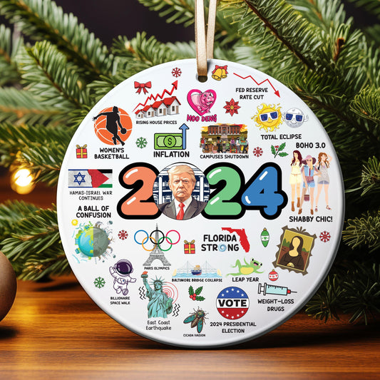 2024 Year in Review | 2024 Christmas Ornament | Trump Ornament | Major Notable Events Ornament | Cute Year to Remember Commemorative