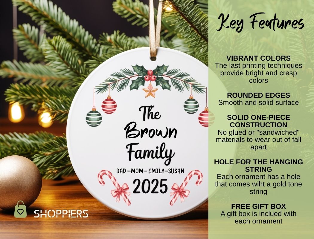 Personalized Family Name Ornament 2025 | Custom Christmas Keepsake Gift | Our First Christmas Ornament | Choice of Ceramic, Glass, Acrylic