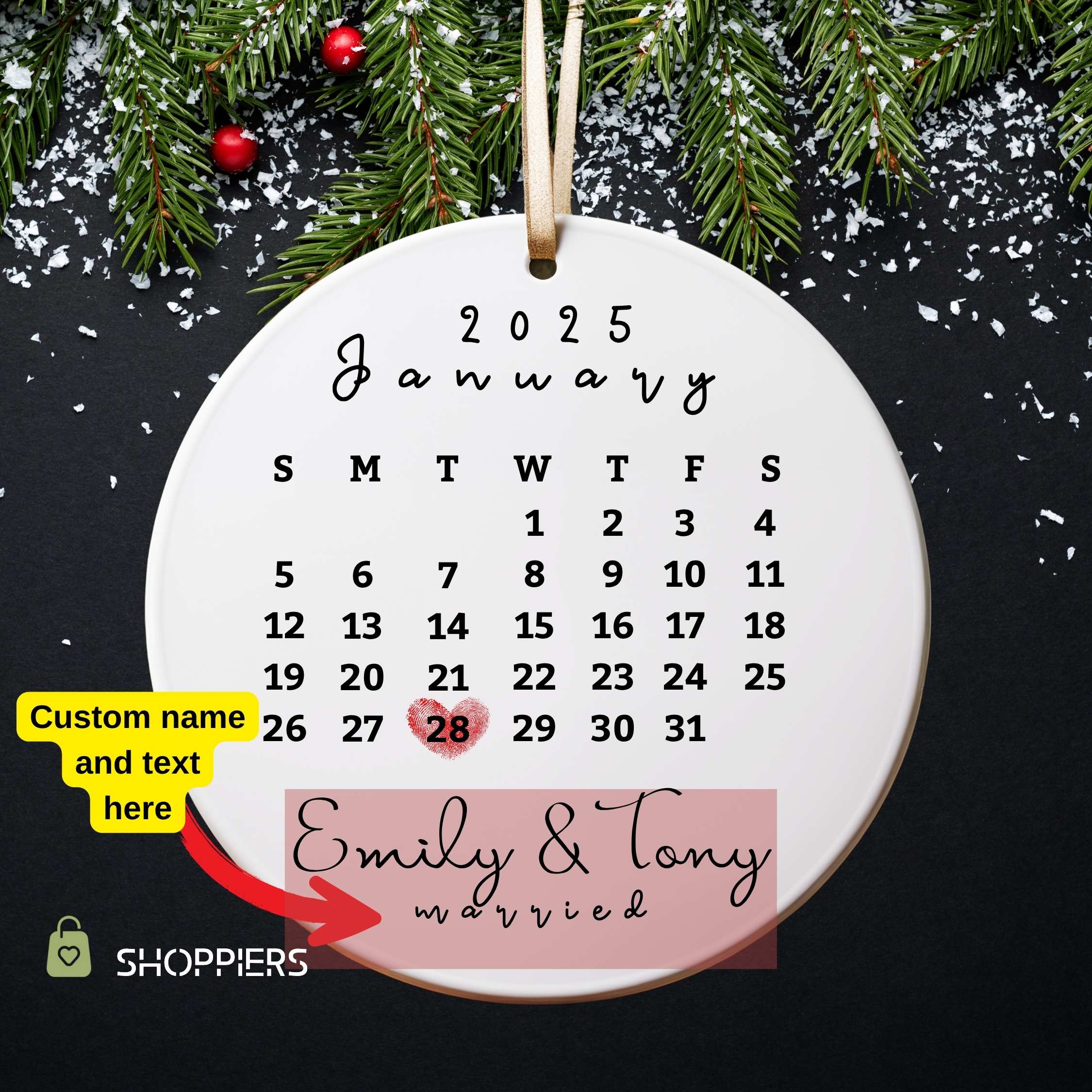 Wedding Date ornament | Newlywed Gift | Calendar Anniversary Gift | Engagement Gift | Our First Christmas Married Ornament | Wedding Gift