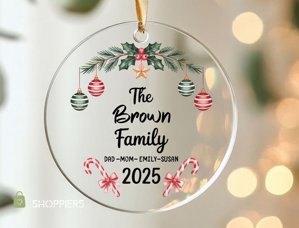 Personalized Family Name Ornament 2025 | Custom Christmas Keepsake Gift | Our First Christmas Ornament | Choice of Ceramic, Glass, Acrylic