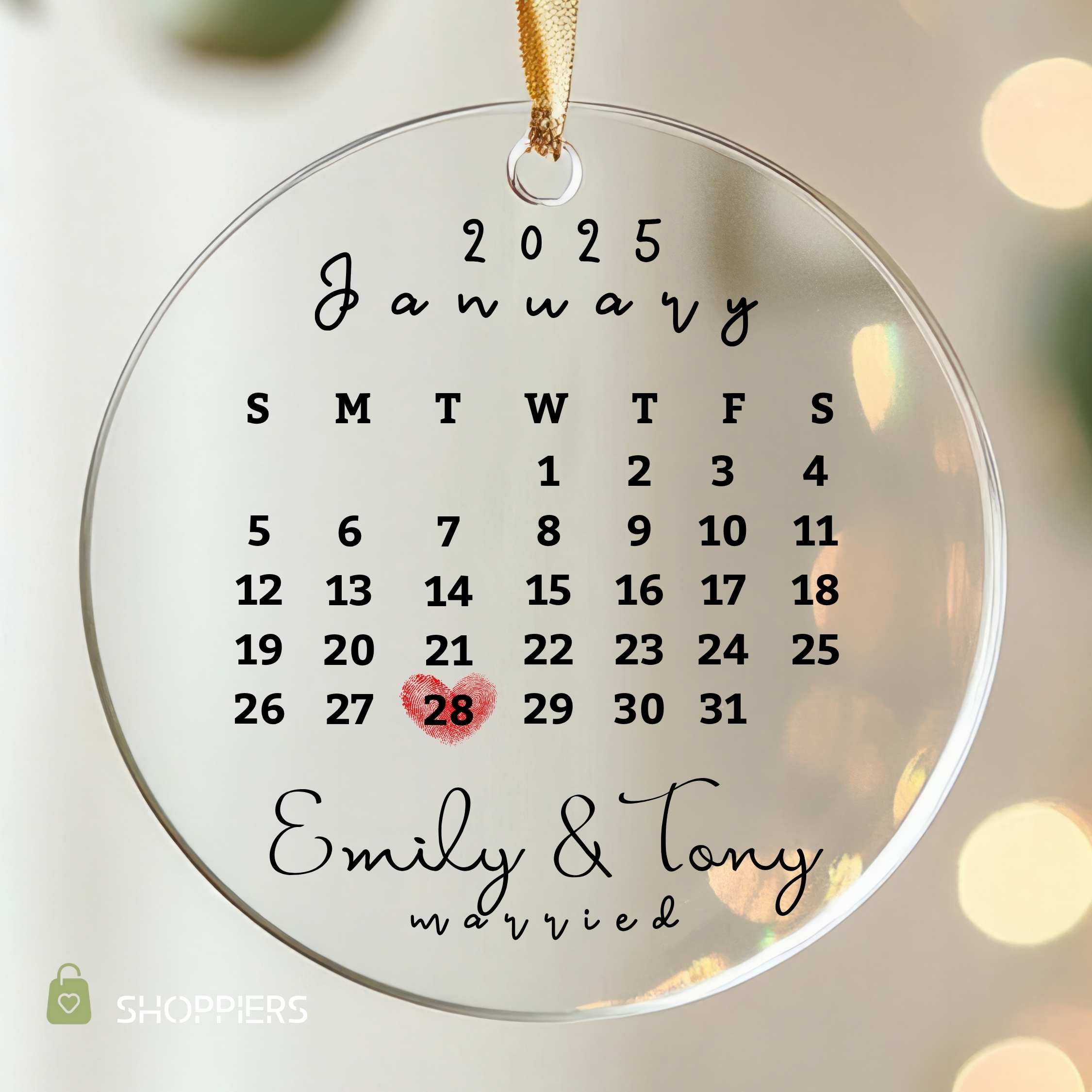 Wedding Date ornament | Newlywed Gift | Calendar Anniversary Gift | Engagement Gift | Our First Christmas Married Ornament | Wedding Gift