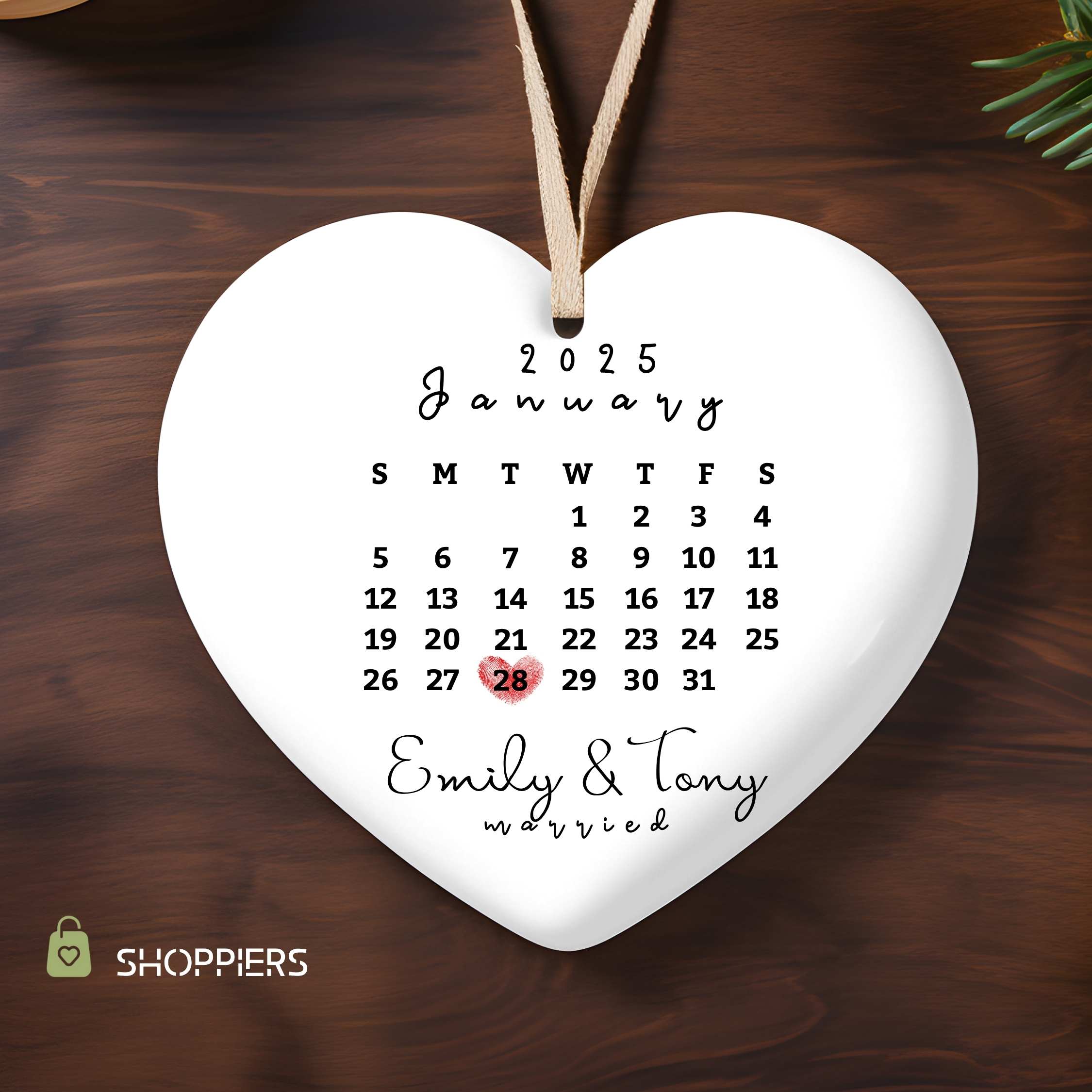 Wedding Date ornament | Newlywed Gift | Calendar Anniversary Gift | Engagement Gift | Our First Christmas Married Ornament | Wedding Gift