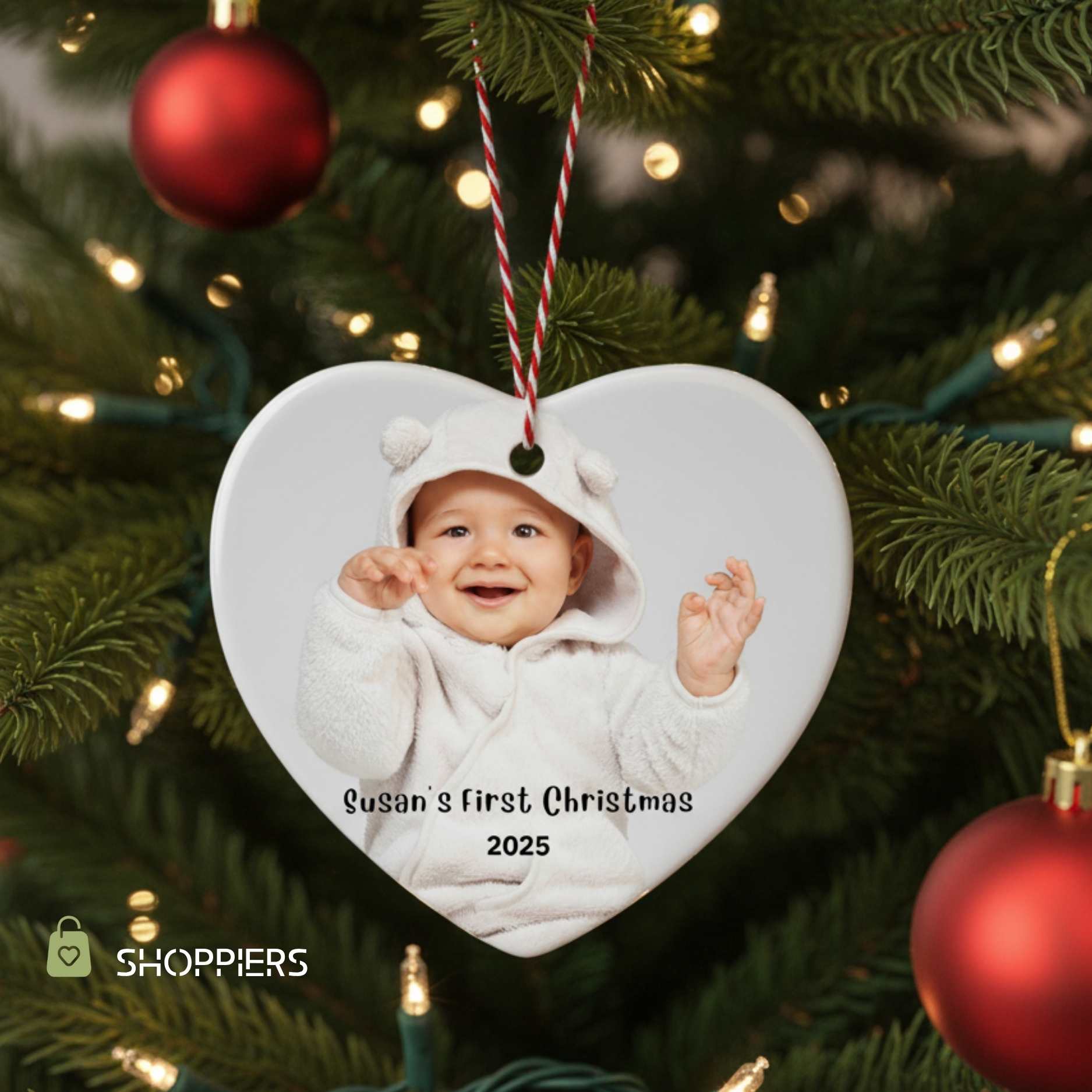 Personalized Baby's First Christmas Ornament With Photo 2025 • Custom Name Gift for Newborn Girl or Boy • Heart or Round Ornament Keepsake