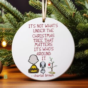 Charlie Brown Quote Christmas Ornament, Cute personalized ceramic decoration for family tree, fun holiday gift for kids and fans
