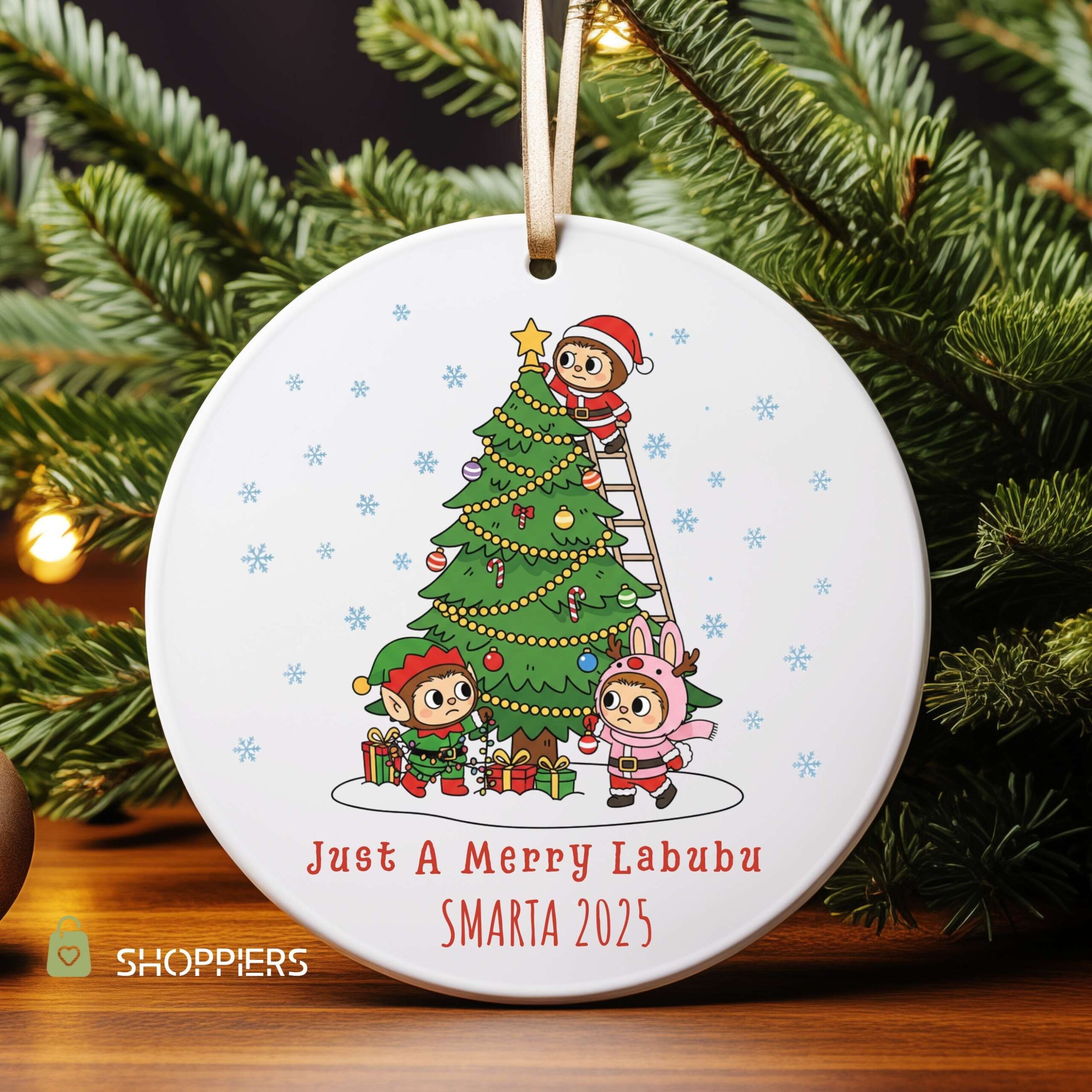 Merry Labubu Personalized Christmas Ornament 2025, Gift For Labubu Fans, Merry Christsmas Keepsake, Glass, Acrylic and Cermaic Ornament