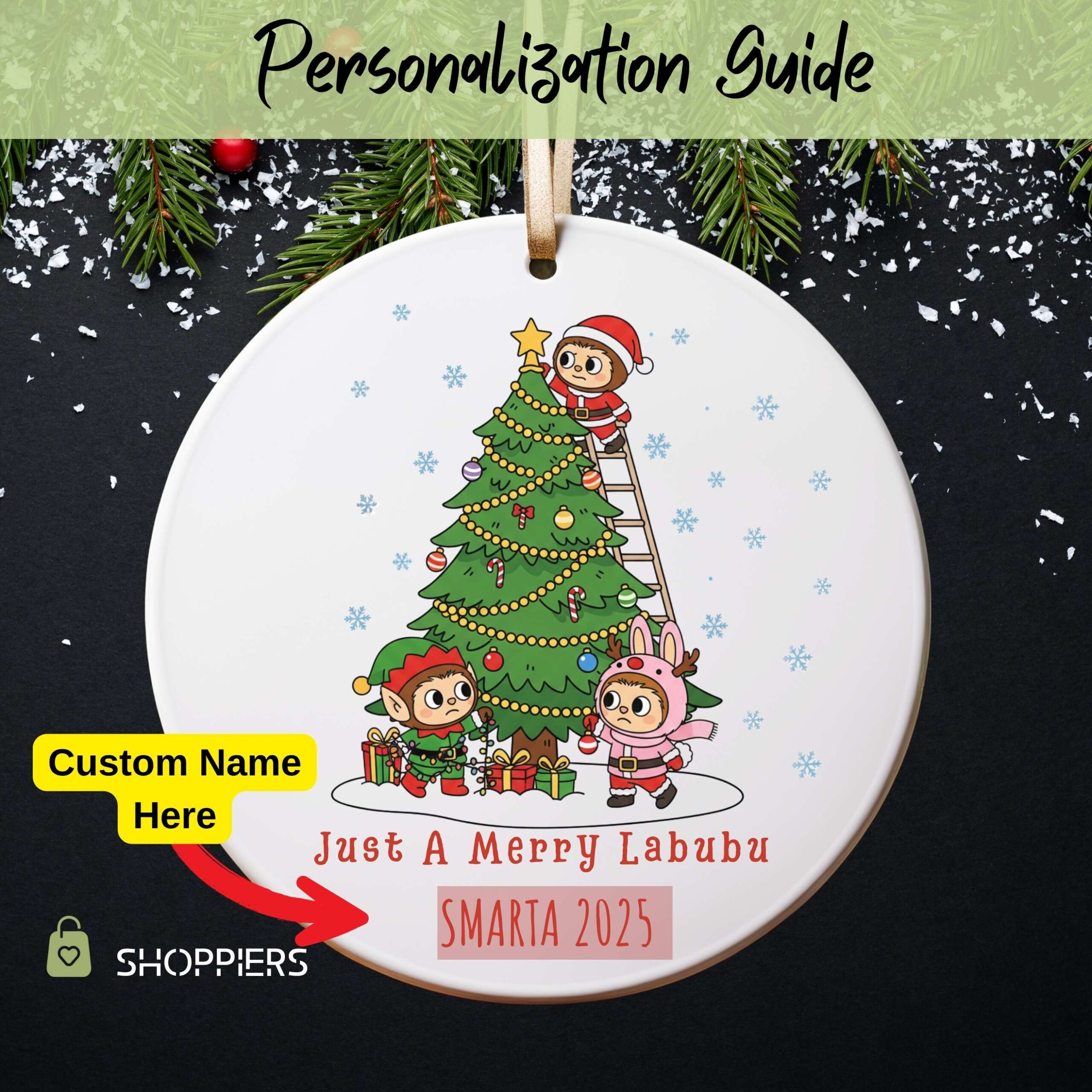 Merry Labubu Personalized Christmas Ornament 2025, Gift For Labubu Fans, Merry Christsmas Keepsake, Glass, Acrylic and Cermaic Ornament