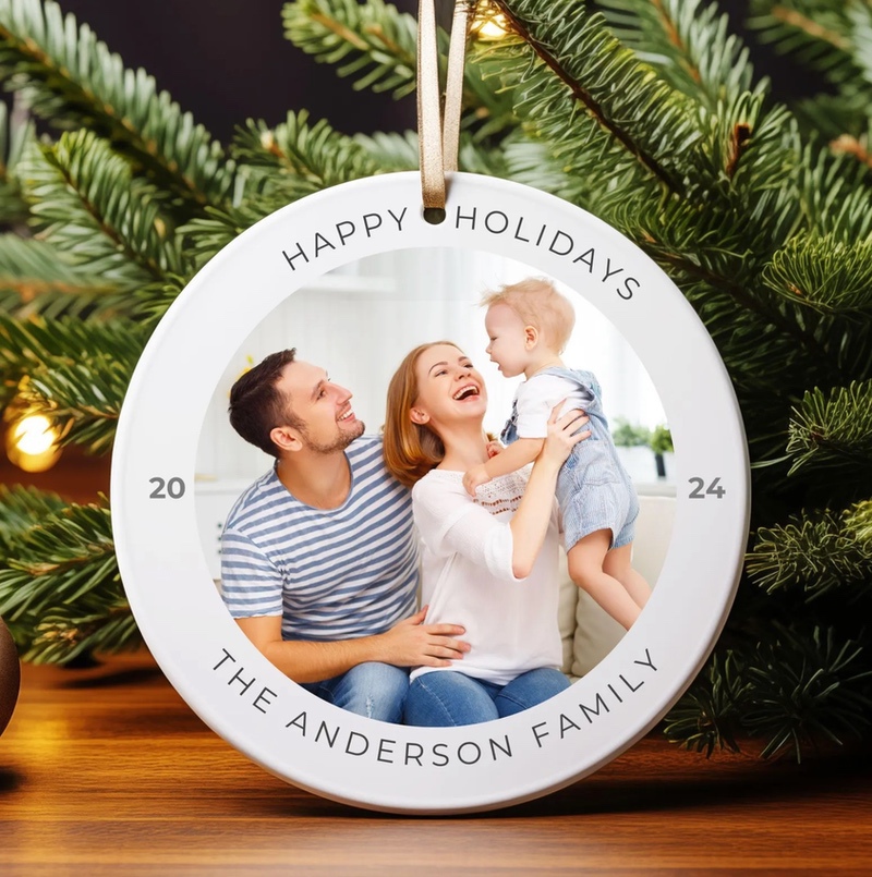 Custom Photo Ornament, Personalized First Christmas Ornament for Baby, Newlyweds, Pets, Home