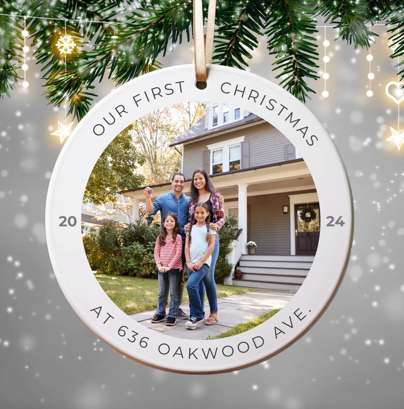 Custom Photo Ornament, Personalized First Christmas Ornament for Baby, Newlyweds, Pets, Home