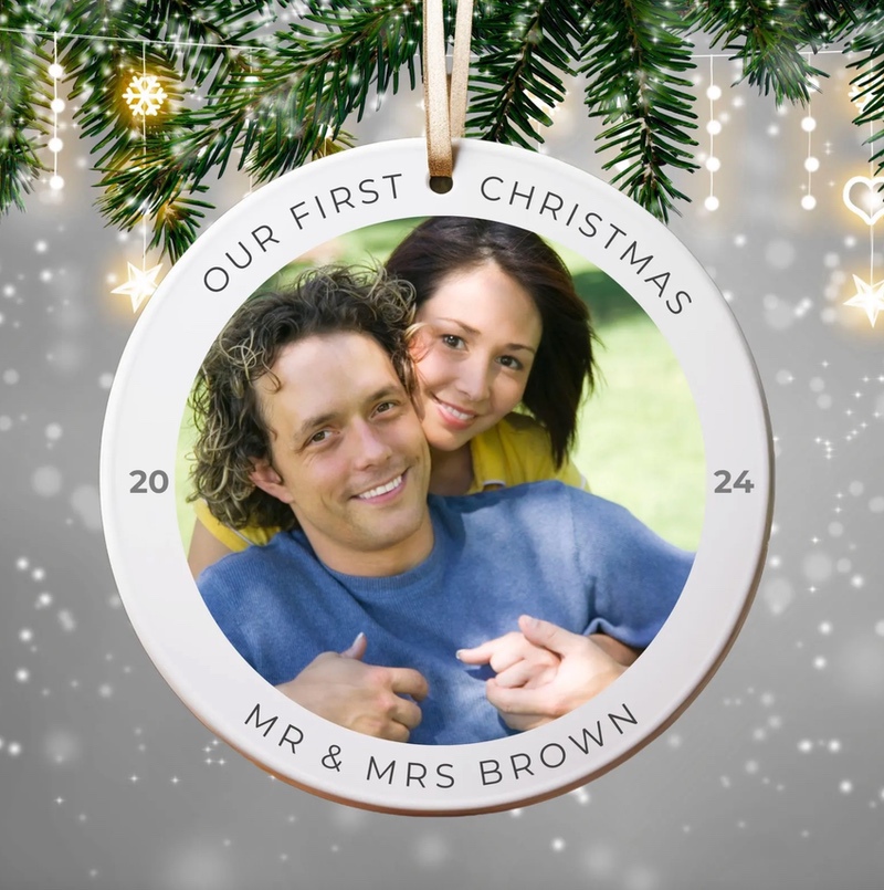Custom Photo Ornament, Personalized First Christmas Ornament for Baby, Newlyweds, Pets, Home