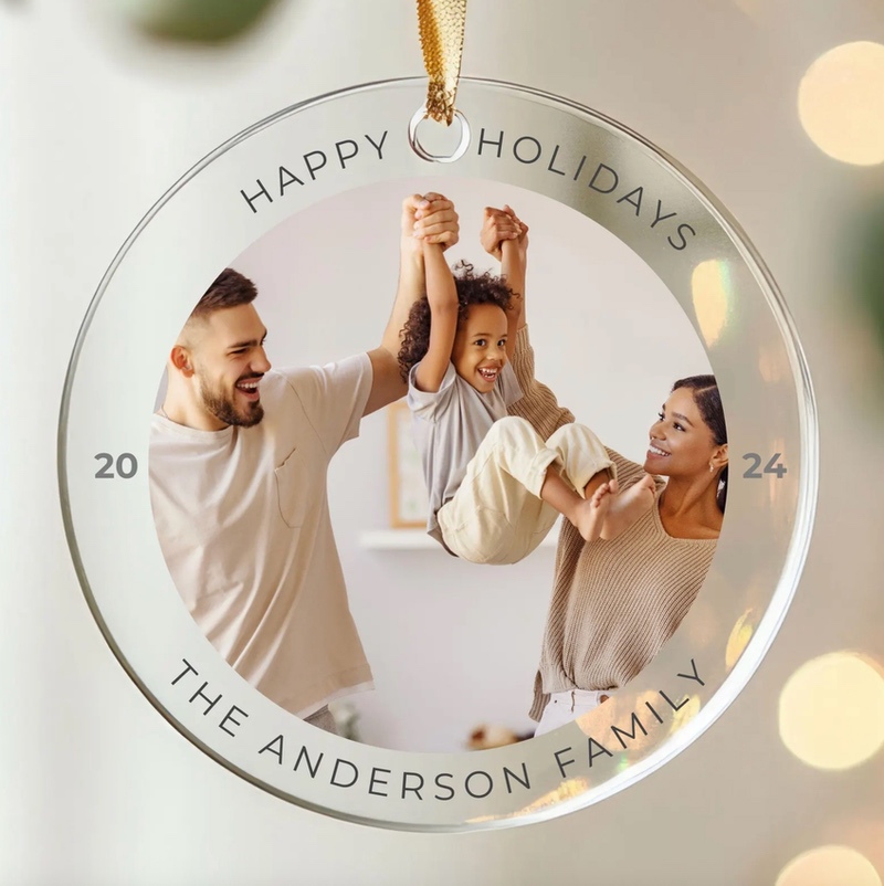 Custom Photo Ornament, Personalized First Christmas Ornament for Baby, Newlyweds, Pets, Home