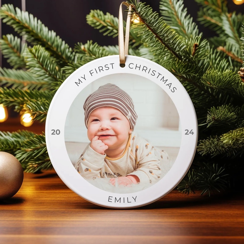 Custom Photo Ornament, Personalized First Christmas Ornament for Baby, Newlyweds, Pets, Home