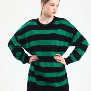 Oversized Green and Black Striped Sweater | Comfy Knit Tunic | Cozy Loungewear | Fall Winter Jumper