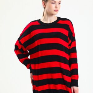 Oversized Red and Black Striped Sweater | Comfy Knit Tunic | Cozy Loungewear | Fall Winter Jumper