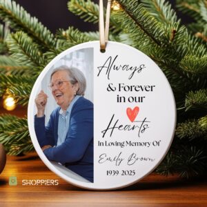 Custom Photo Memorial Ornament, Dad and Mom Remembrance Ceramic Ornament, Christmas Gift