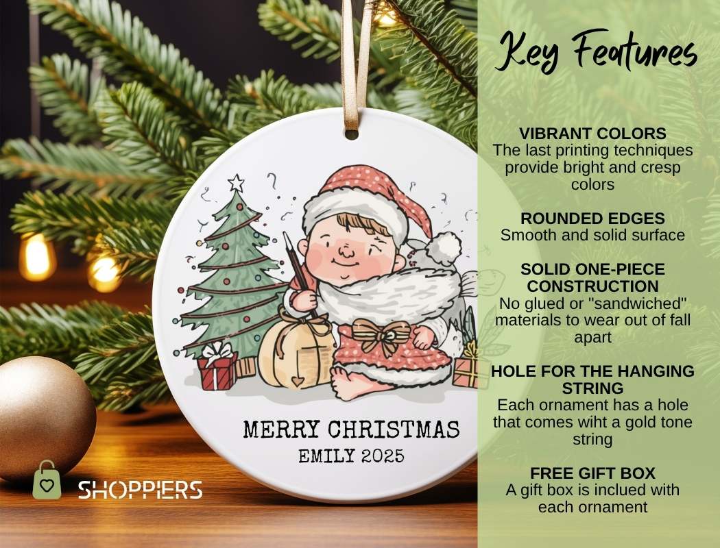 Personalized Kids First Christmas Ornament, Custom Child's Name Keepsake for Boy Girl 2025, Holiday Gift, Christmas Decor Gift, Santa Tree