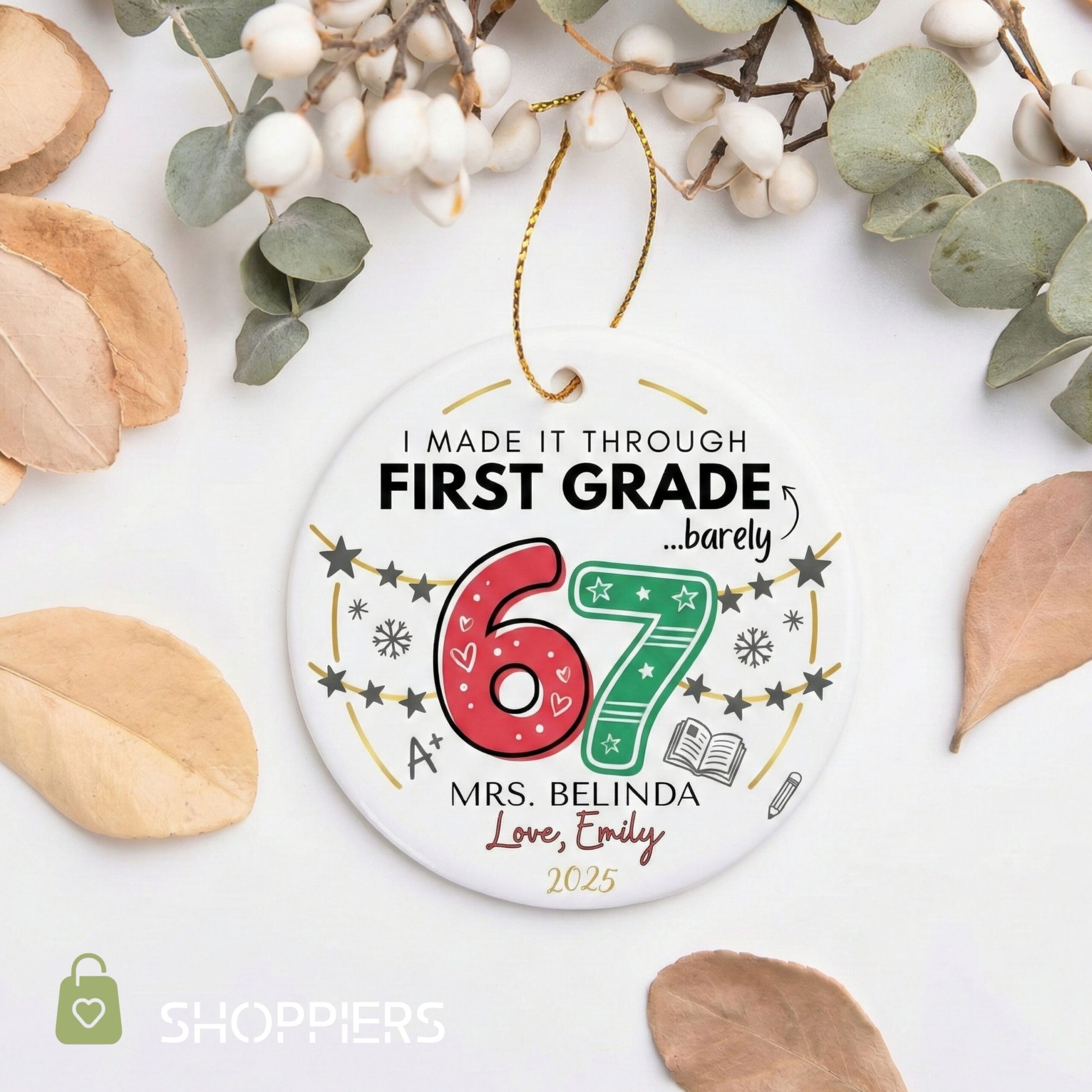 The Year I Barely Survived 67 Ornament, Funny Teacher Gift 2025, Personalized School Keepsake, Custom Teacher Christmas End of Year Gift