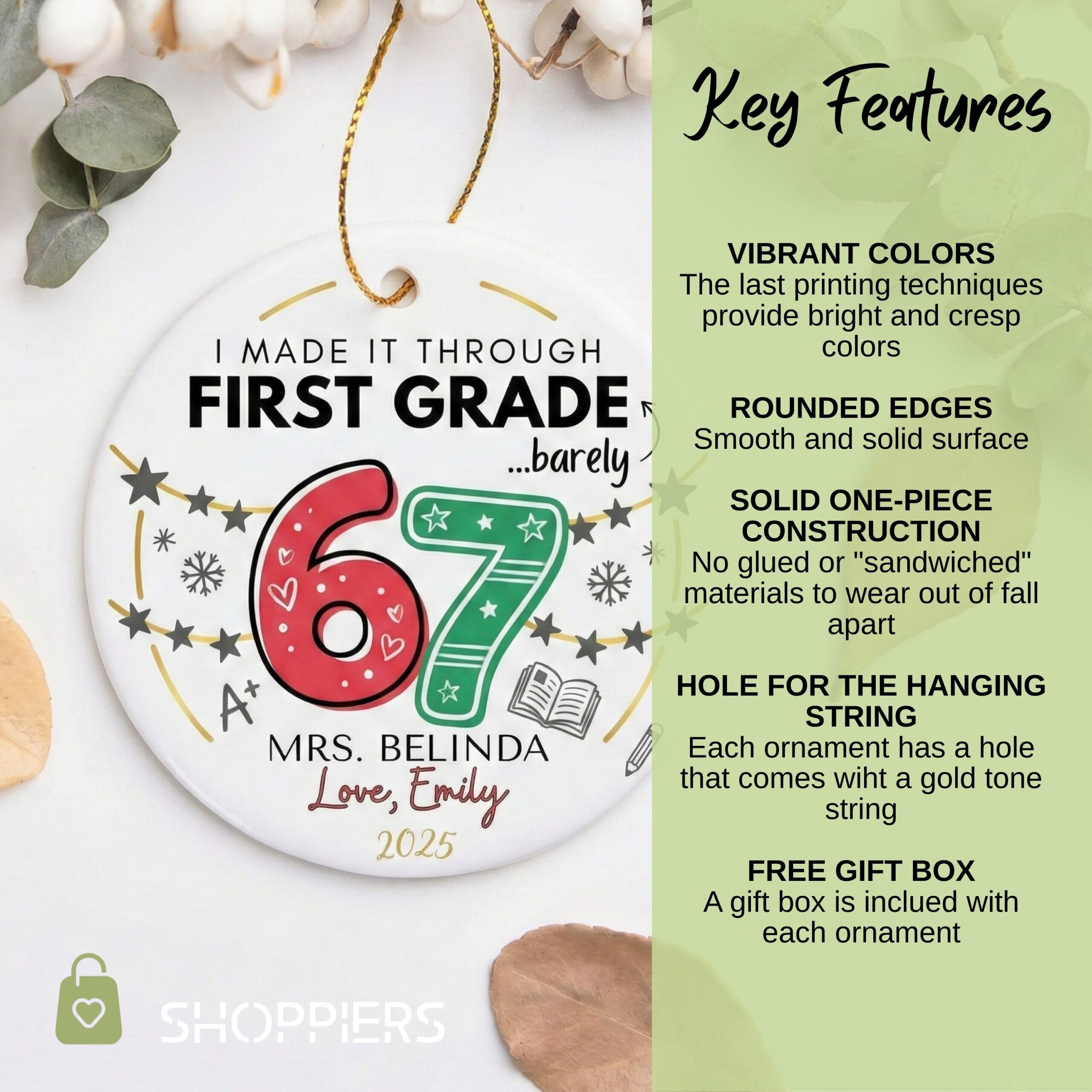 The Year I Barely Survived 67 Ornament, Funny Teacher Gift 2025, Personalized School Keepsake, Custom Teacher Christmas End of Year Gift