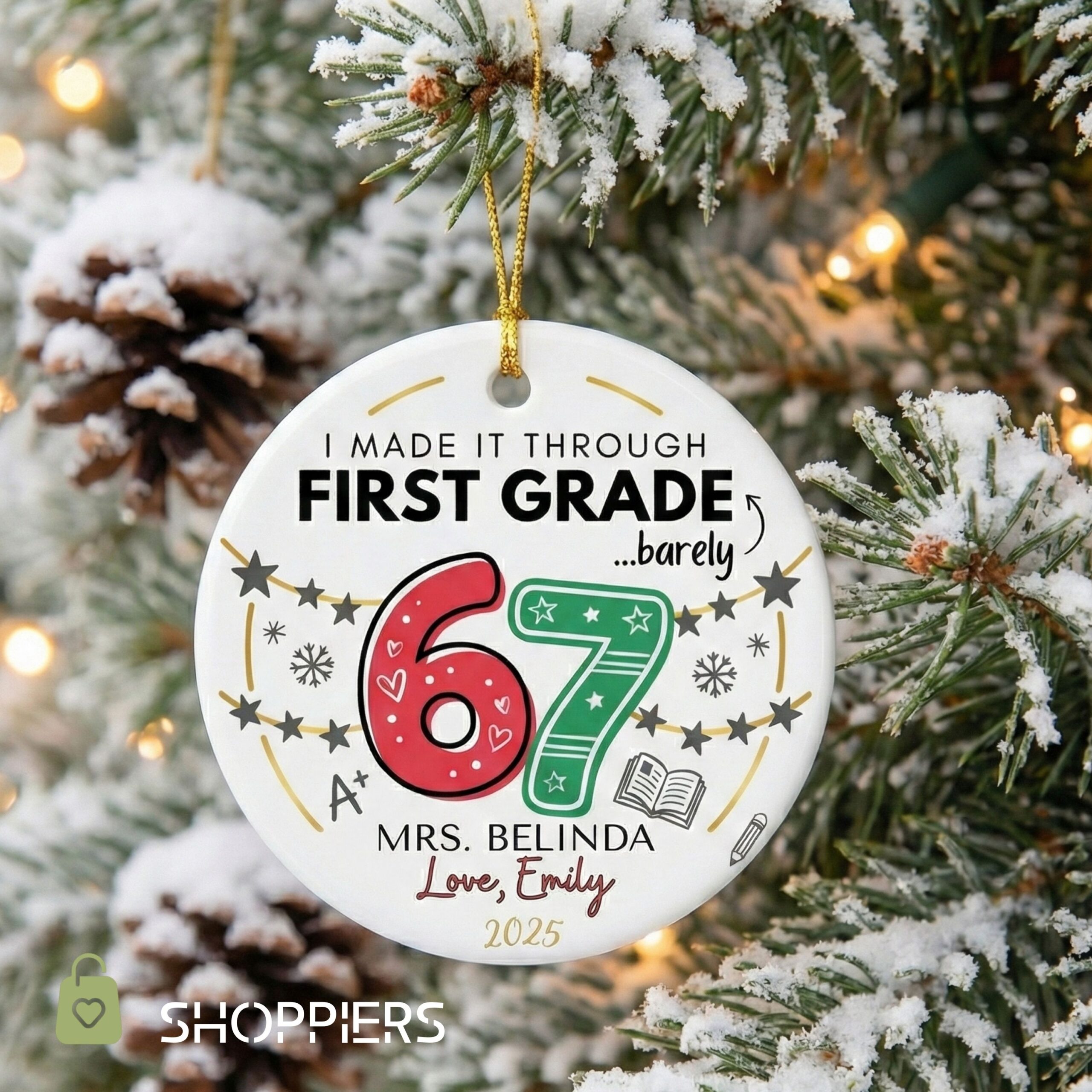 The Year I Barely Survived 67 Ornament, Funny Teacher Gift 2025, Personalized School Keepsake, Custom Teacher Christmas End of Year Gift
