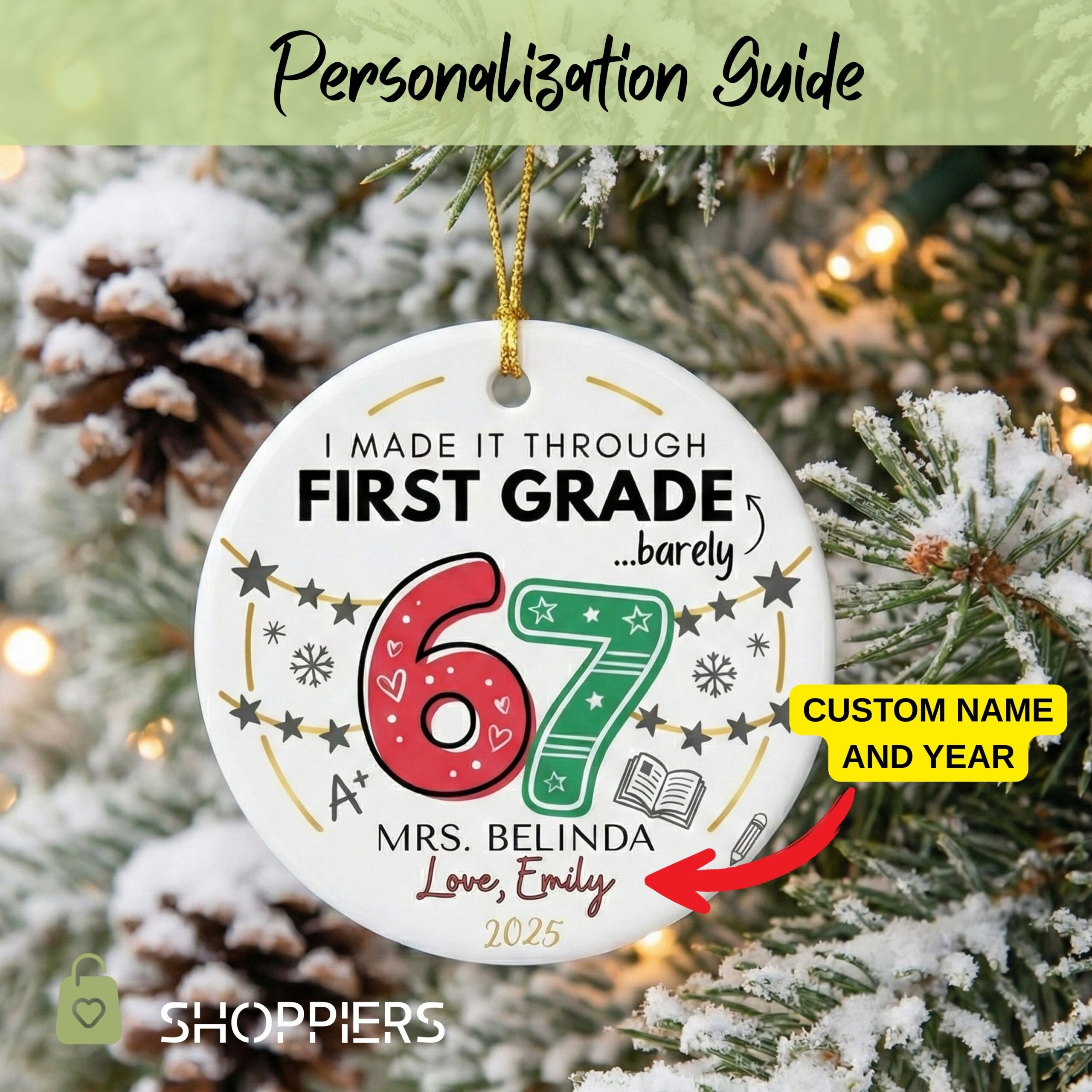 The Year I Barely Survived 67 Ornament, Funny Teacher Gift 2025, Personalized School Keepsake, Custom Teacher Christmas End of Year Gift