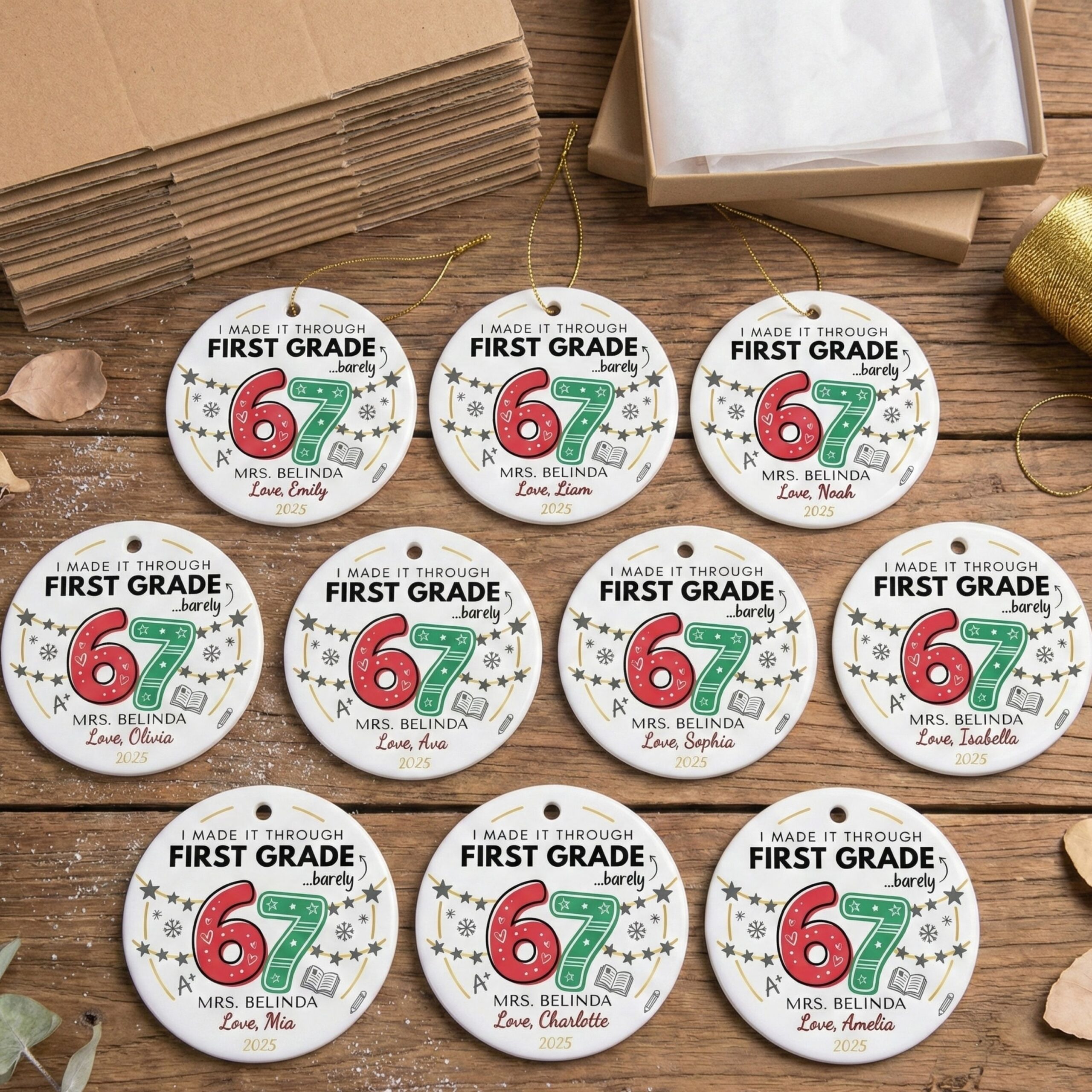 The Year I Barely Survived 67 Ornament, Funny Teacher Gift 2025, Personalized School Keepsake, Custom Teacher Christmas End of Year Gift