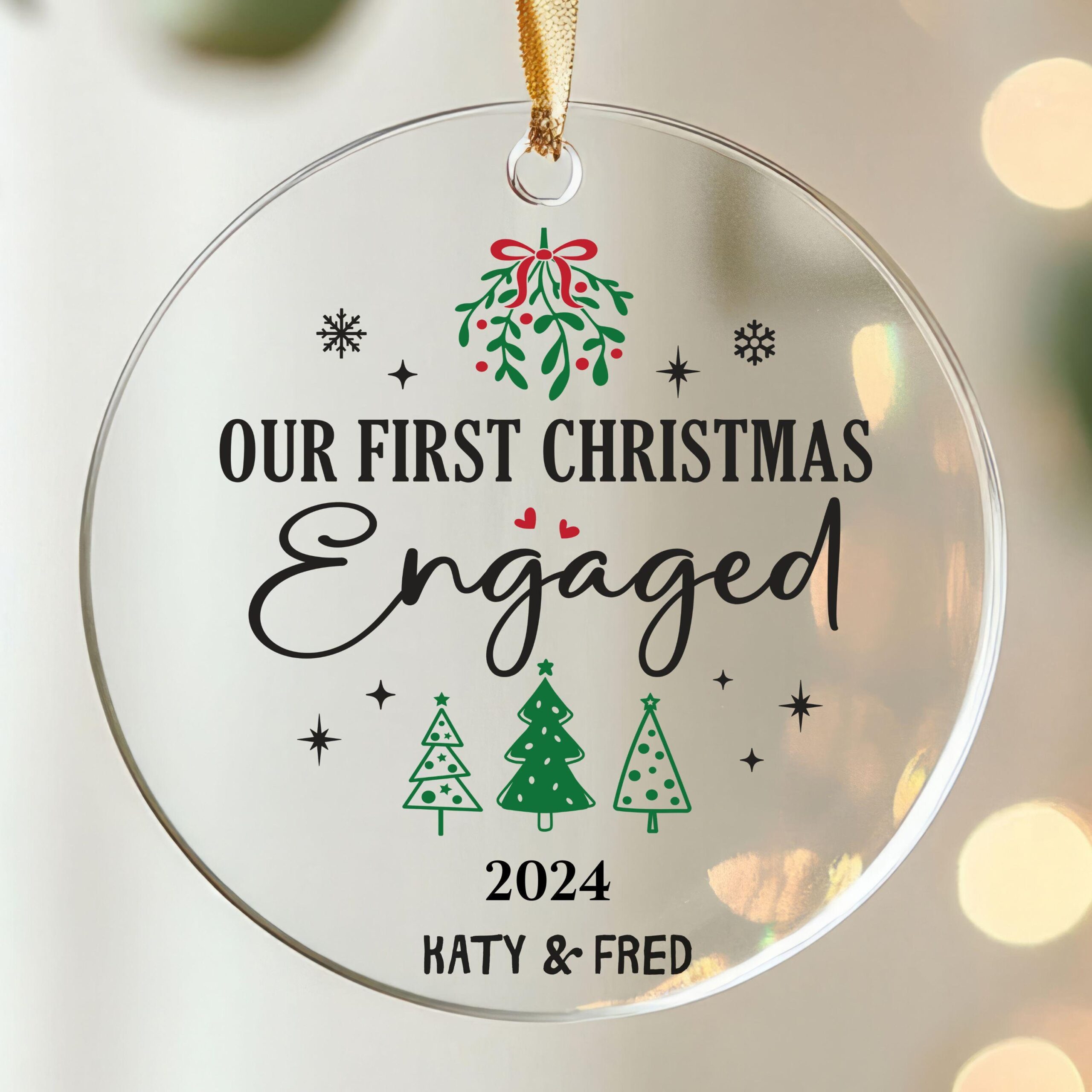 Personalized Engaged Christmas Ornament: First Christmas Keepsake